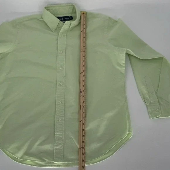 Ralph Lauren Mens Large Classic Fit Oxford Shirt Lime Green Long Sleeve - Picture 8 of 9